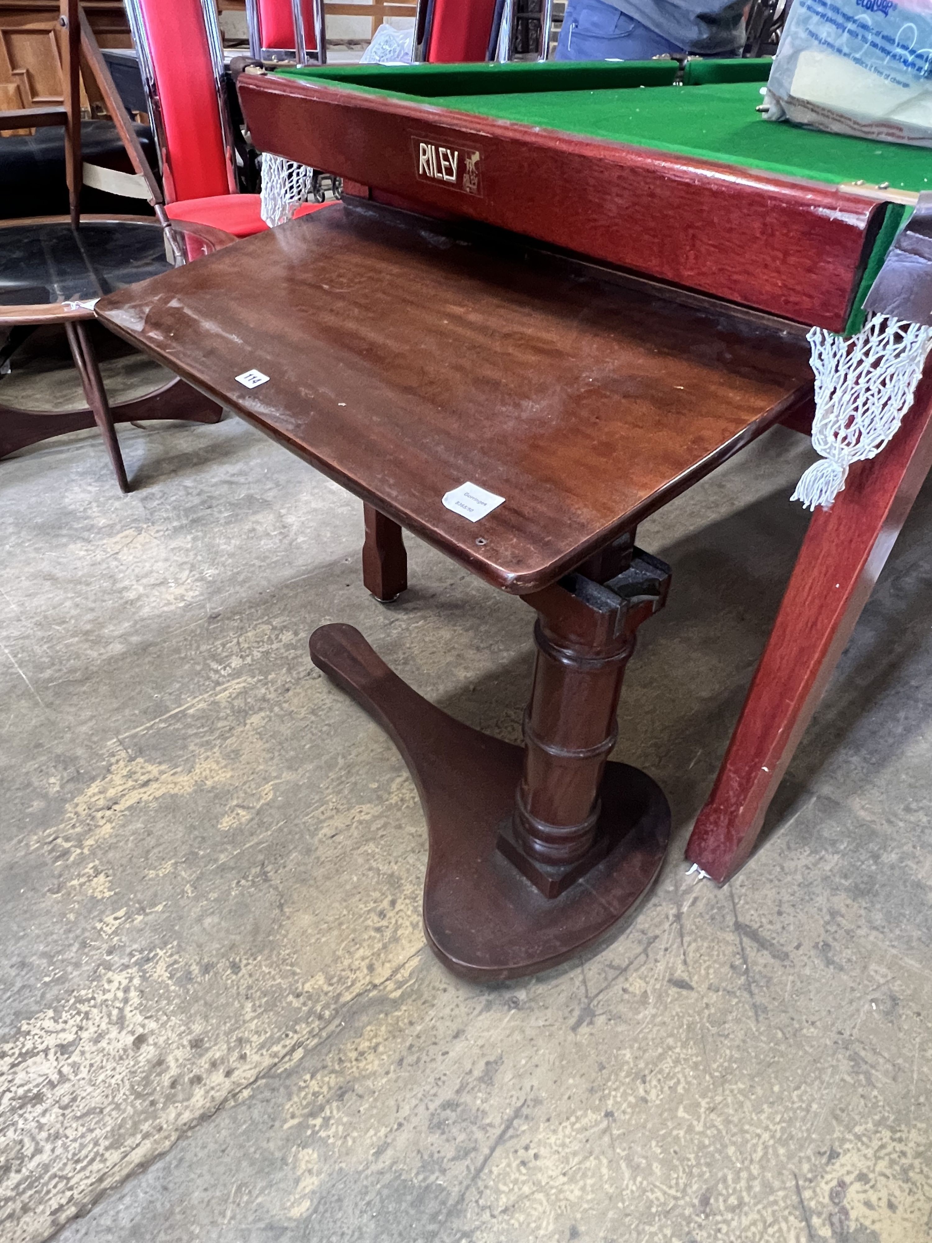 A Victorian mahogany adjustable invalid's table, width 76cm depth 39cm